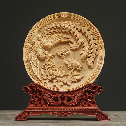 Thuja Wood 14CM Decorative Dish Sculpture Boat Wood Wealth Carving Lucky Gift Collection Dragon Phoenix Home Decor