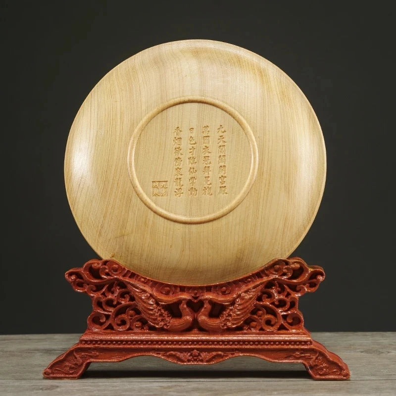 Thuja Wood 14CM Decorative Dish Sculpture Boat Wood Wealth Carving Lucky Gift Collection Dragon Phoenix Home Decor