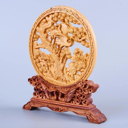 Thuja Wood 14CM Decorative Dish Sculpture Decorative Dish Hollow Wood Wealth Carving Lucky Gift Collection Dragon Home Decor