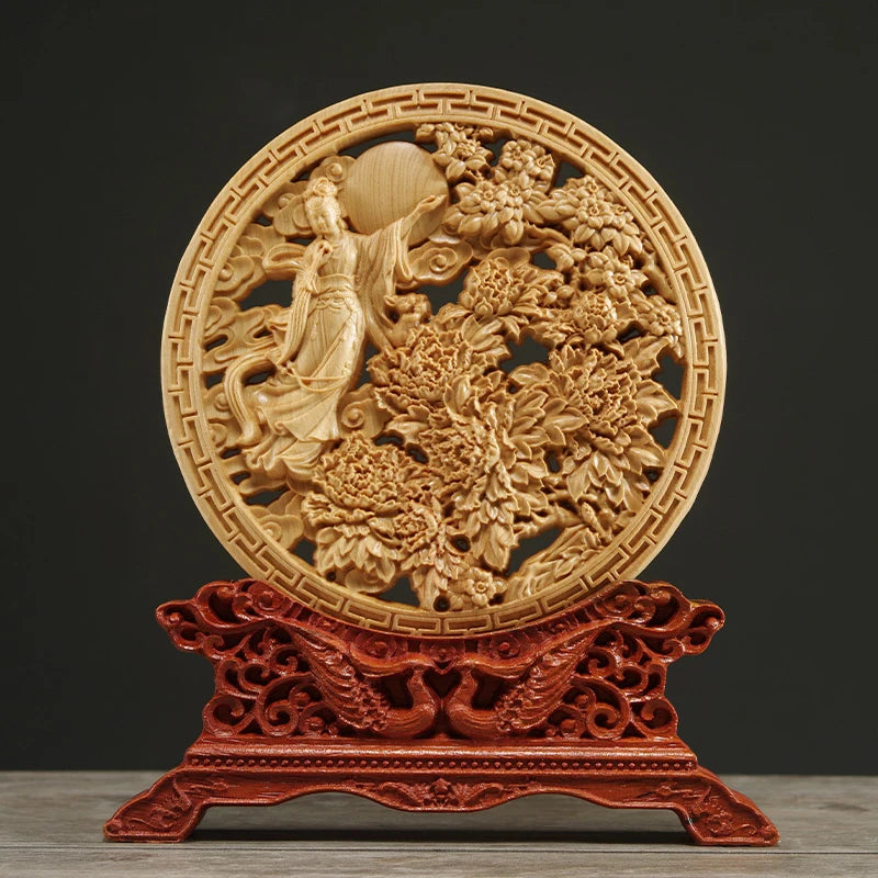 Thuja Wood 14CM Decorative Dish Sculpture Decorative Dish Hollow Wood Wealth Carving Lucky Gift Collection Dragon Home Decor