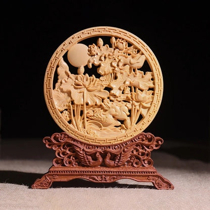 Thuja Wood 14CM Decorative Dish Sculpture Decorative Dish Hollow Wood Wealth Carving Lucky Gift Collection Dragon Home Decor