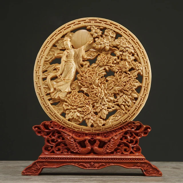 Thuja Wood 14CM Decorative Dish Sculpture Decorative Dish Hollow Wood Wealth Carving Lucky Gift Collection Dragon Home Decor