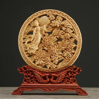Thuja Wood 14CM Decorative Dish Sculpture Decorative Dish Hollow Wood Wealth Carving Lucky Gift Collection Dragon Home Decor