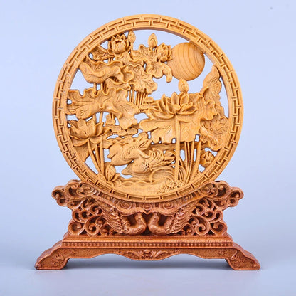 Thuja Wood 14CM Decorative Dish Sculpture Decorative Dish Hollow Wood Wealth Carving Lucky Gift Collection Dragon Home Decor
