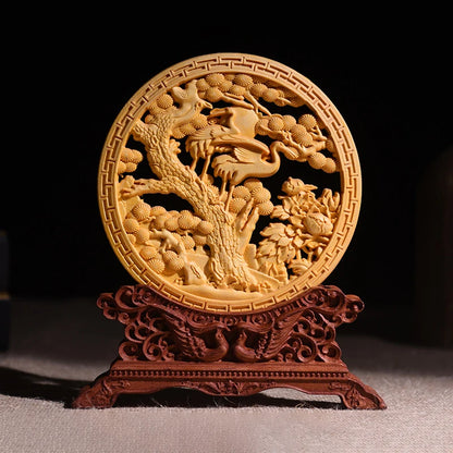 Thuja Wood 14CM Decorative Dish Sculpture Decorative Dish Hollow Wood Wealth Carving Lucky Gift Collection Dragon Home Decor