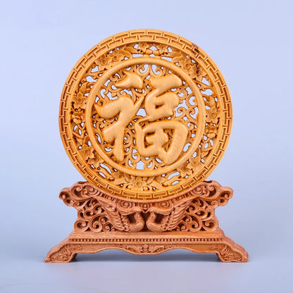 Thuja Wood 14CM Decorative Dish Sculpture Decorative Dish Hollow Wood Wealth Carving Lucky Gift Collection Dragon Home Decor