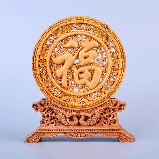 Thuja Wood 14CM Decorative Dish Sculpture Decorative Dish Hollow Wood Wealth Carving Lucky Gift Collection Dragon Home Decor