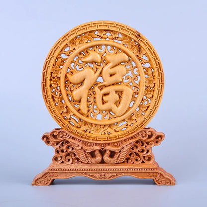 Thuja Wood 14CM Decorative Dish Sculpture Decorative Dish Hollow Wood Wealth Carving Lucky Gift Collection Dragon Home Decor