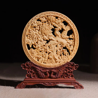 Thuja Wood 14CM Decorative Dish Sculpture Decorative Dish Hollow Wood Wealth Carving Lucky Gift Collection Dragon Home Decor