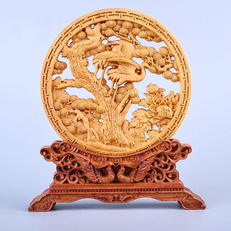 Thuja Wood 14CM Decorative Dish Sculpture Decorative Dish Hollow Wood Wealth Carving Lucky Gift Collection Dragon Home Decor