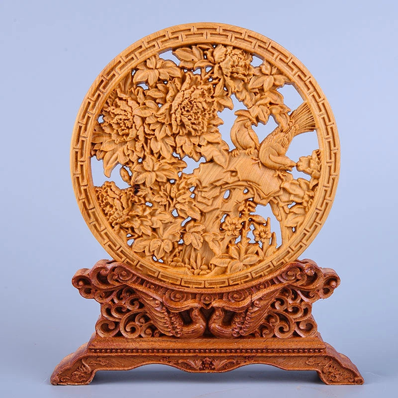 Thuja Wood 14CM Decorative Dish Sculpture Decorative Dish Hollow Wood Wealth Carving Lucky Gift Collection Dragon Home Decor