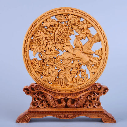 Thuja Wood 14CM Decorative Dish Sculpture Decorative Dish Hollow Wood Wealth Carving Lucky Gift Collection Dragon Home Decor