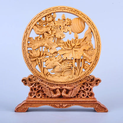 Thuja Wood 14CM Decorative Dish Sculpture Decorative Dish Hollow Wood Wealth Carving Lucky Gift Collection Dragon Home Decor