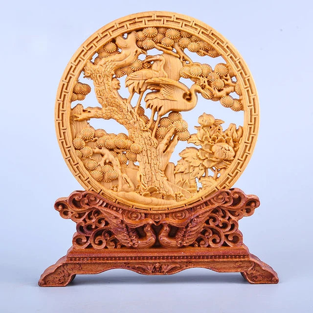 Thuja Wood 14CM Decorative Dish Sculpture Decorative Dish Hollow Wood Wealth Carving Lucky Gift Collection Dragon Home Decor
