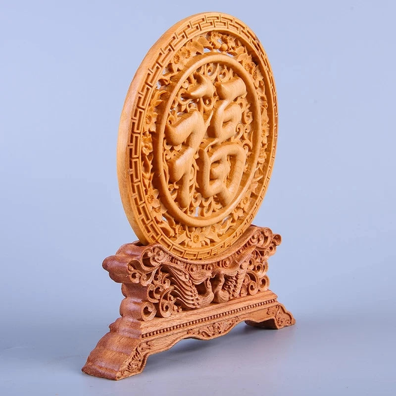 Thuja Wood 14CM Decorative Dish Sculpture Decorative Dish Hollow Wood Wealth Carving Lucky Gift Collection Dragon Home Decor