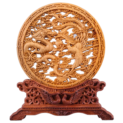 Thuja Wood 14CM Decorative Dish Sculpture Decorative Dish Hollow Wood Wealth Carving Lucky Gift Collection Dragon Home Decor