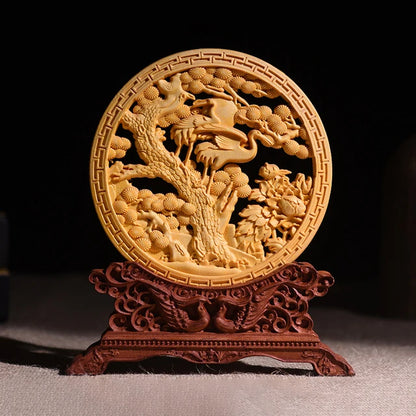 Thuja Wood 14CM Decorative Dish Sculpture Decorative Dish Hollow Wood Wealth Carving Lucky Gift Collection Dragon Home Decor