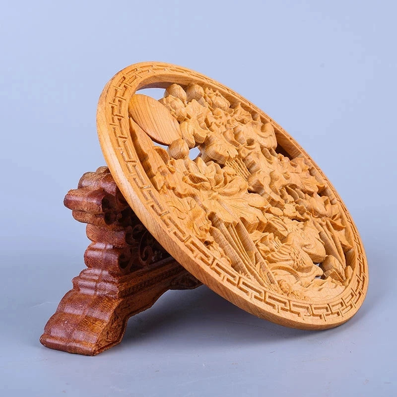 Thuja Wood 14CM Decorative Dish Sculpture Decorative Dish Hollow Wood Wealth Carving Lucky Gift Collection Dragon Home Decor
