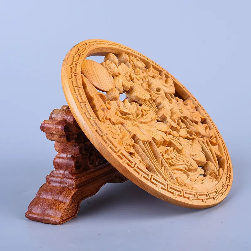 Thuja Wood 14CM Decorative Dish Sculpture Decorative Dish Hollow Wood Wealth Carving Lucky Gift Collection Dragon Home Decor