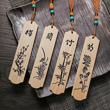 Thuja Wood 14cm Flower Hollow Out Bookmarks Classical Book Pendant Car Hanging Feng Shui Chinese Retro Style Home Decor