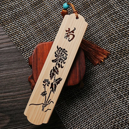 Thuja Wood 14cm Flower Hollow Out Bookmarks Classical Book Pendant Car Hanging Feng Shui Chinese Retro Style Home Decor