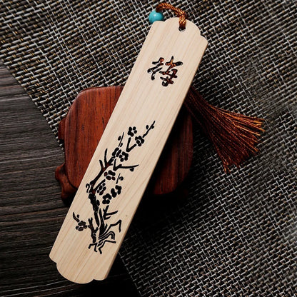 Thuja Wood 14cm Flower Hollow Out Bookmarks Classical Book Pendant Car Hanging Feng Shui Chinese Retro Style Home Decor