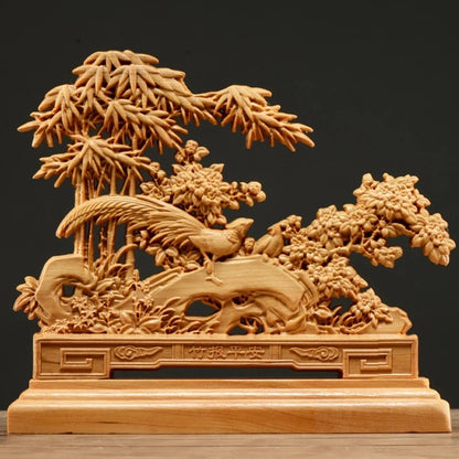Thuja Wood 17CM Peacock Bamboo Sculpture Decorative Dish Hollow Wood Carving Lucky Gift Peace Animal Collection Home Decor
