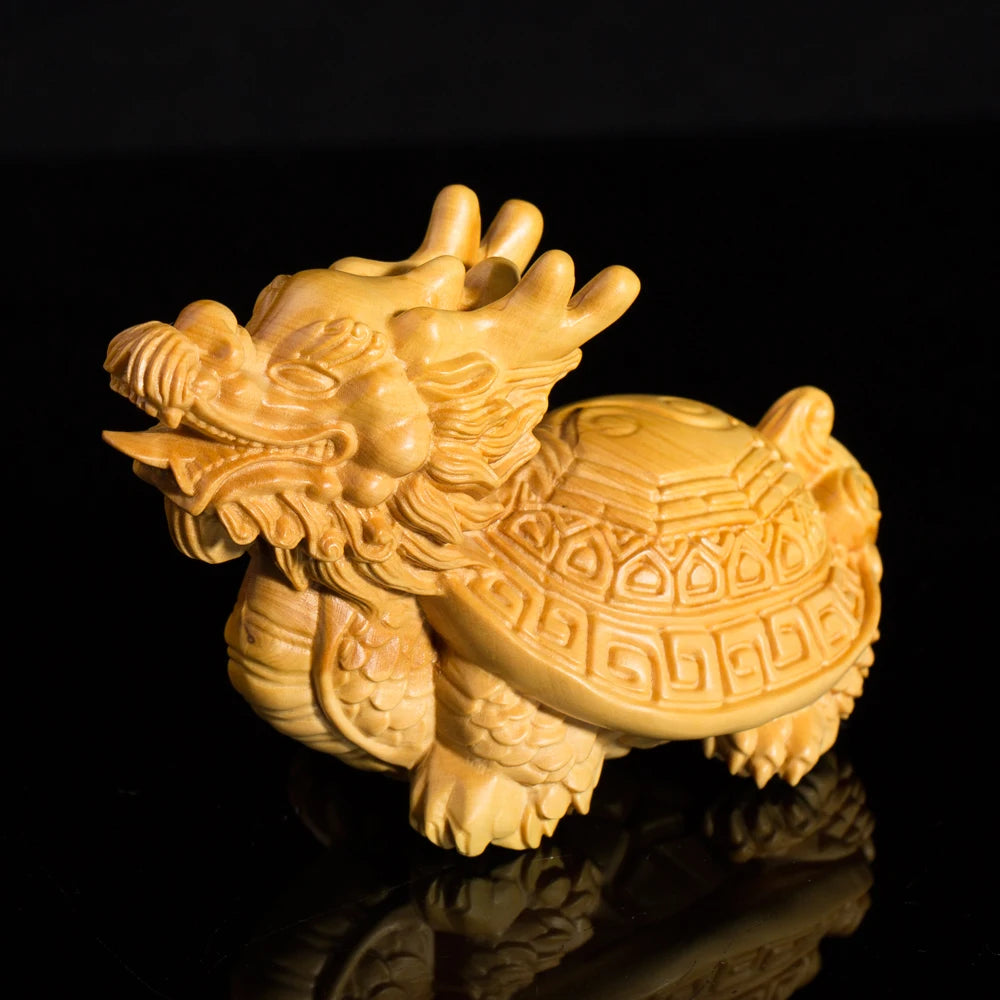 Thuja Wood/Boxwood 11cm Dragon Turtle Car Hanging Myth Animal Sclputure Real Traditional Chinese Mascot Woood Statue