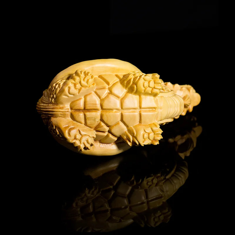 Thuja Wood/Boxwood 11cm Dragon Turtle Car Hanging Myth Animal Sclputure Real Traditional Chinese Mascot Woood Statue