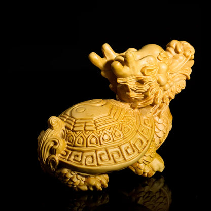 Thuja Wood/Boxwood 11cm Dragon Turtle Car Hanging Myth Animal Sclputure Real Traditional Chinese Mascot Woood Statue