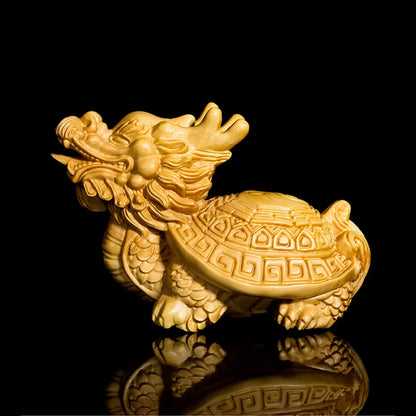Thuja Wood/Boxwood 11cm Dragon Turtle Car Hanging Myth Animal Sclputure Real Traditional Chinese Mascot Woood Statue