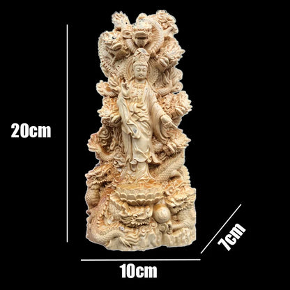 Thuja Wood/Boxwood 20cm Nine Dragons Guanyin Buddha Real Wood Traditional Chinese Scuplture Figure Statue Collection