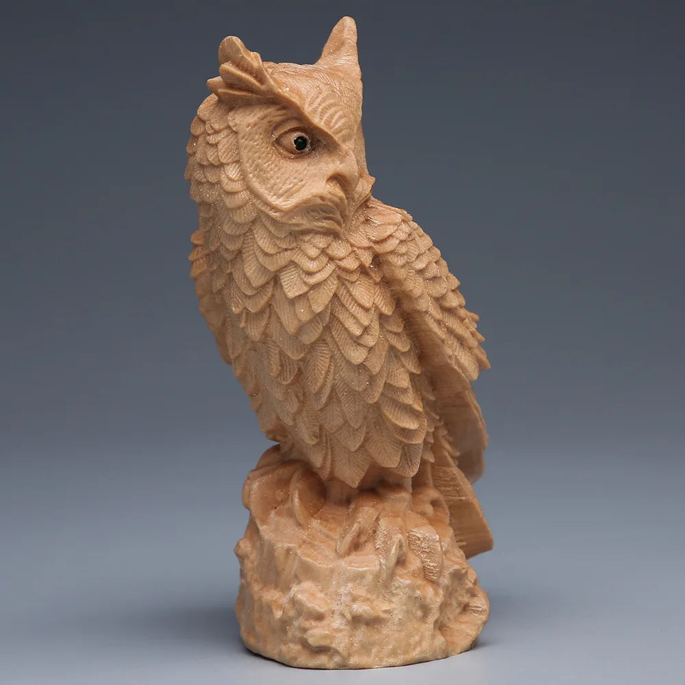 Thuja Wood Carving Owl, Small Ornaments, Living Room Decoration, Chinese Solid Craft Gift, Home Creative Statues Sculptures