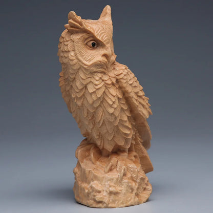 Thuja Wood Carving Owl, Small Ornaments, Living Room Decoration, Chinese Solid Craft Gift, Home Creative Statues Sculptures