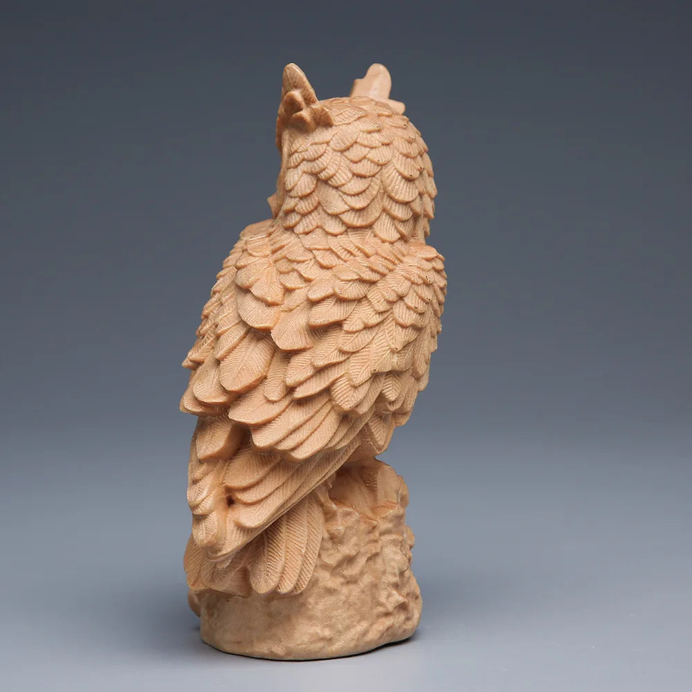 Thuja Wood Carving Owl, Small Ornaments, Living Room Decoration, Chinese Solid Craft Gift, Home Creative Statues Sculptures