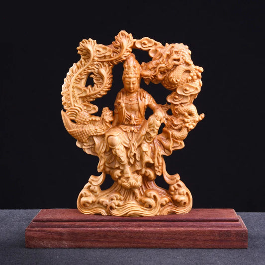Thuja Wood Guanyin Statue Chinese Home Decoration Lucky Wood Feng Shui Boxwood Myths Legends Sculpture Home Decor