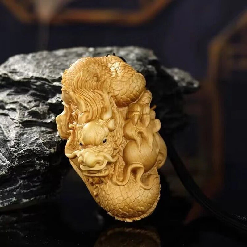 Thuja wood Carving Shenlong pendant  Wooden hand-carved Chinese mascot Backpack Keychain Car Decoration Pendant special offer