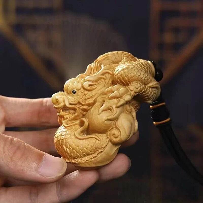 Thuja wood Carving Shenlong pendant  Wooden hand-carved Chinese mascot Backpack Keychain Car Decoration Pendant special offer