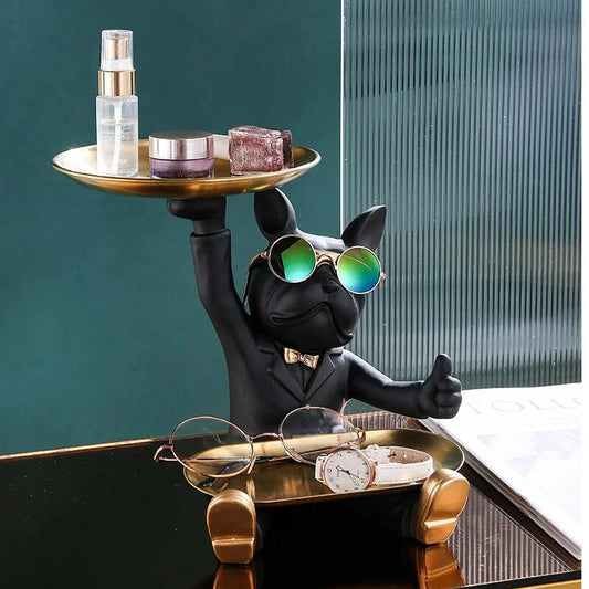 Thumbs-up French Bulldog Sculpture Decorative Trays Resin Dog Statue Home Decor Animal Figurines for Home Room Table Decoration