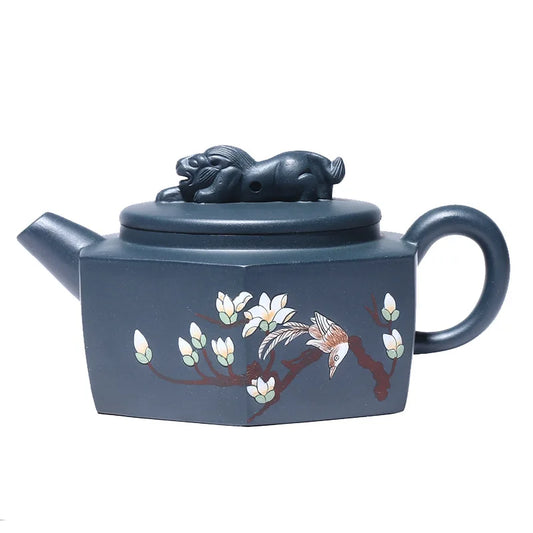 Tianqing-Six-Party Lion Purple Clay Teapot, Zisha Teapot, Yixing Handmade Pot, Kung-Fu Teaware, Purple Clay Drinkware for Puer