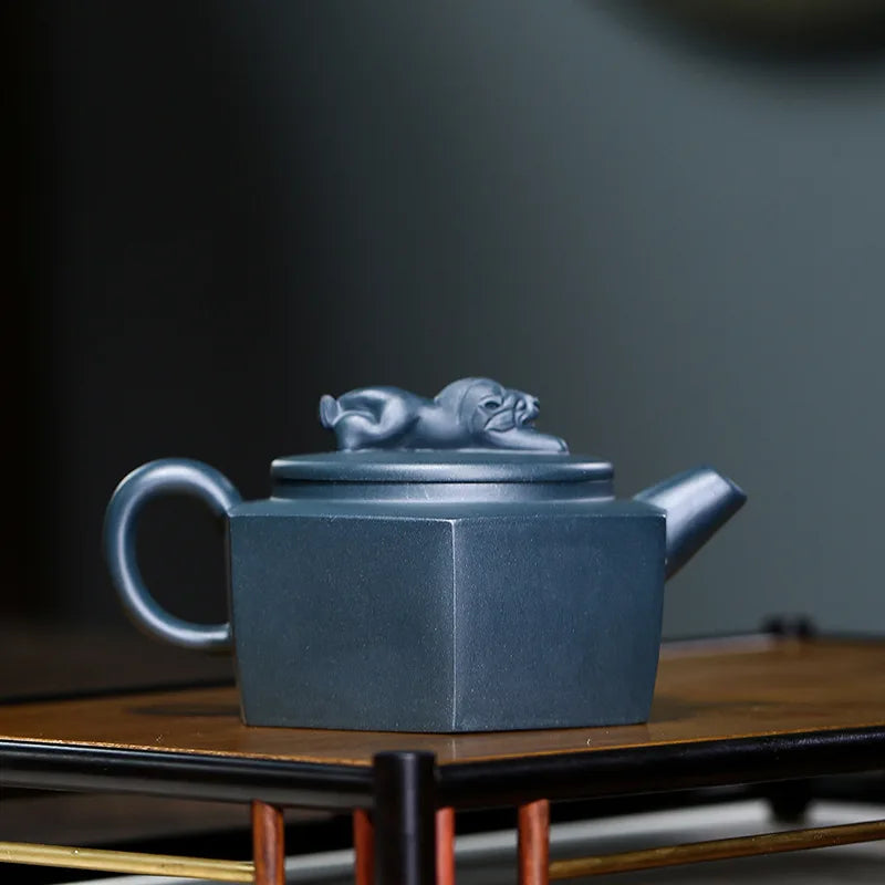 Tianqing-Six-Party Lion Purple Clay Teapot, Zisha Teapot, Yixing Handmade Pot, Kung-Fu Teaware, Purple Clay Drinkware for Puer