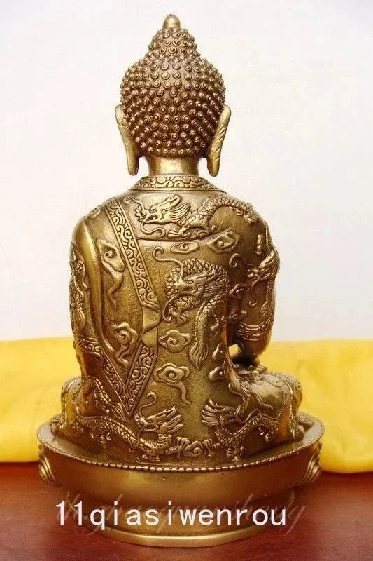 Tibet Buddha Tibet Shakyamuni Perunggu Di Bagian Belakang Ukiran Naga Buddha Patung Kerajinan Logam
