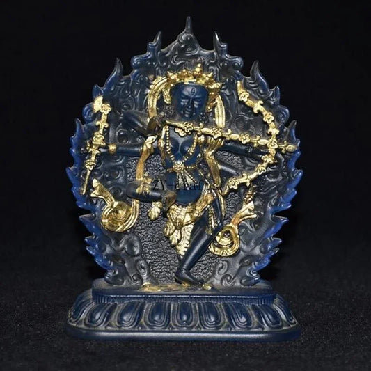 Tibet Buddhism Blue Liuli Glaze Glass Handmade Gild Buddha Buddha Statue