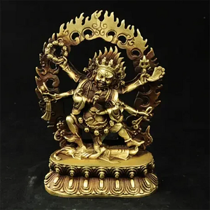 Tibet Buddhism Brass 6 Arms Mahakala Vajra King Kong Exorcism God Buddha Statue
