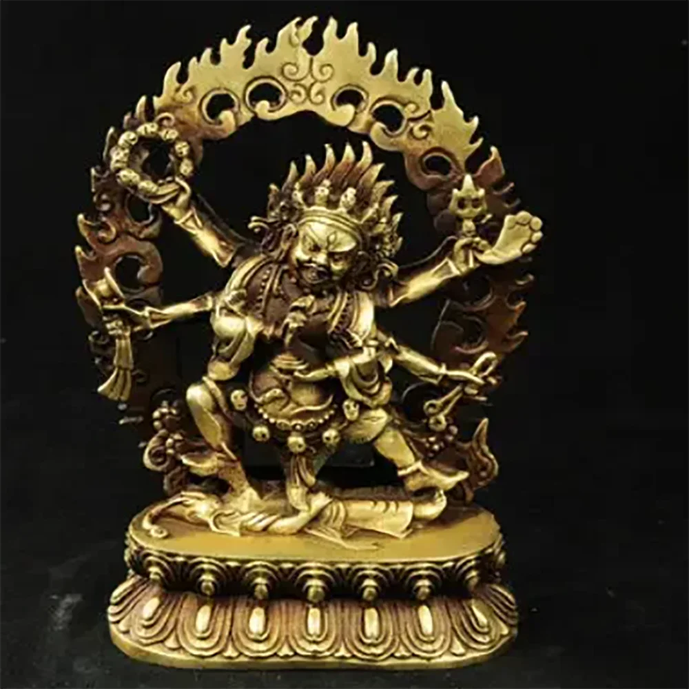 Tibet Buddhism Brass 6 Arms Mahakala Vajra King Kong Exorcism God Buddha Statue