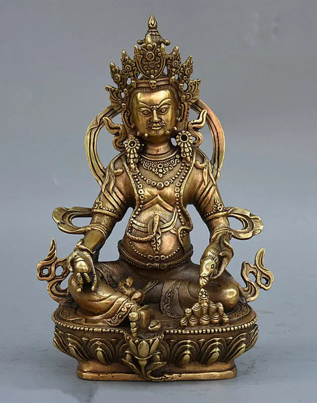 Tibet Buddhism Brass Copper Yellow Jambhala Wealth Mammon God Buddha Statue