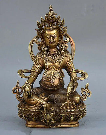 Tibet Buddhism Brass Copper Yellow Jambhala Wealth Mammon God Buddha Statue