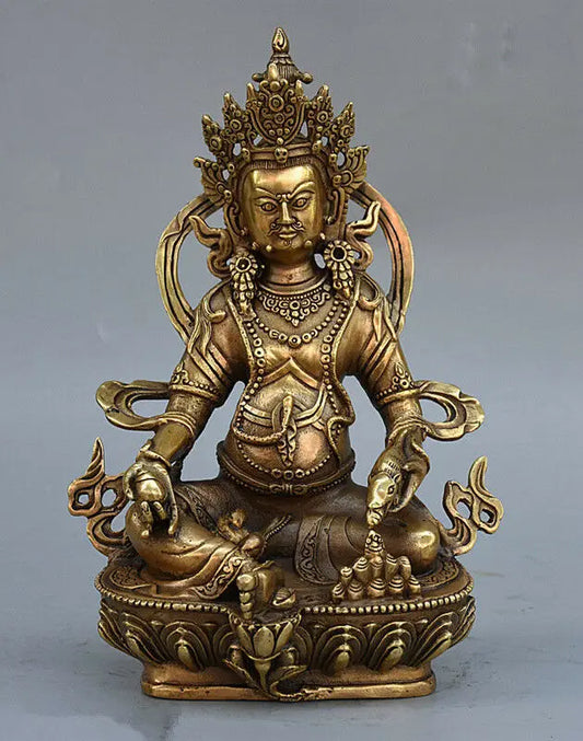 Tibet Buddhism Brass Copper Yellow Jambhala Wealth Mammon God Buddha Statue
