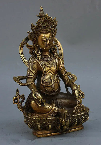Tibet Buddhism Brass Copper Yellow Jambhala Wealth Mammon God Buddha Statue