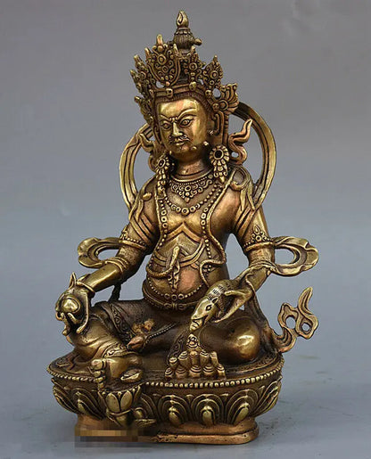 Tibet Buddhism Brass Copper Yellow Jambhala Wealth Mammon God Buddha Statue
